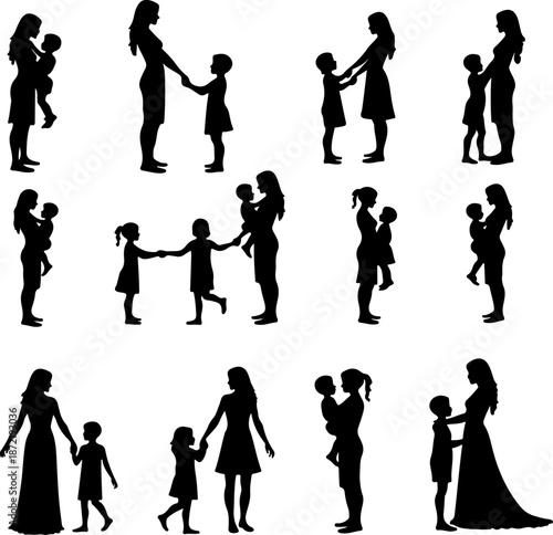 Mother and Child Silhouette Family Bond Illustration