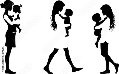 Mother and Child Silhouette Family Bond Illustration