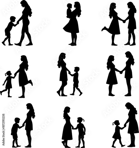 Mother and Child Silhouette Family Bond Illustration
