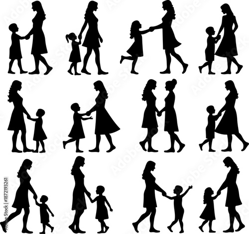 Mother and Child Silhouette Family Bond Illustration