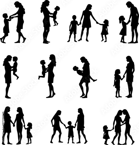 Mother and Child Silhouette Family Bond Illustration