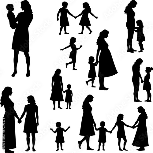 Mother and Child Silhouette Family Bond Illustration