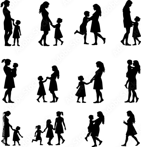 Mother and Child Silhouette Family Bond Illustration