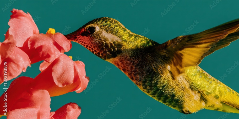 Fototapeta premium Hummingbird Nectar Feast Premium Ecologically Harmonious Image for Ecotourism Promotion and Conservation Marketing Content