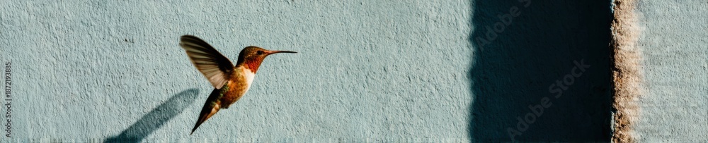 Fototapeta premium Authentic Hummingbird Flight Glitch Purple and Neon Mint backdrop. Inspiring Avian Biodiversity for Premium Editorial Content