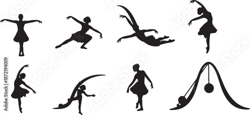 Silhouette of a woman dancing in various poses