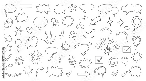 Hand Drawn Doodle Speech Bubbles and Graphic Elements Set