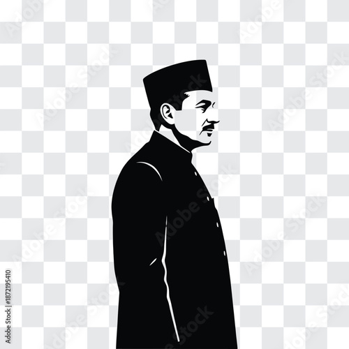 Quaid-e-Azam Silhouette in Sherwani and Jinnah Cap