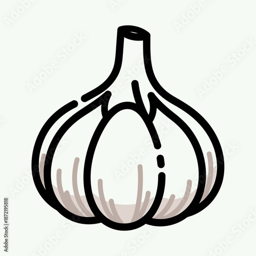 Minimalist Illustration of a Garlic Clove with Bold Black Lines for Cooking and Culinary Design