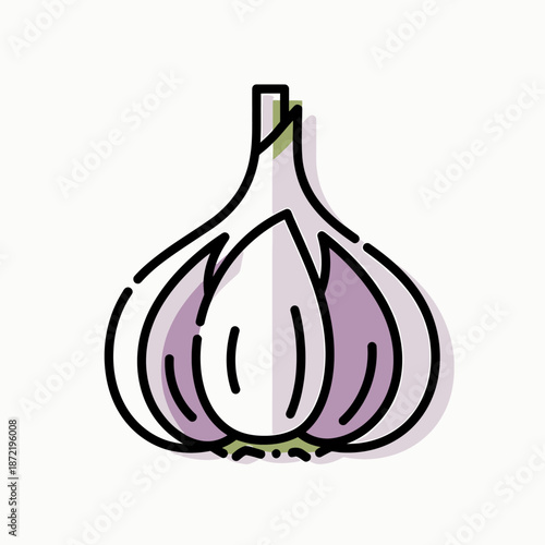 Stylized Garlic Bulb Illustration with Bold Outline and Soft Purple Highlights, Perfect for Culinary, Food, or Kitchen Themed Design Projects