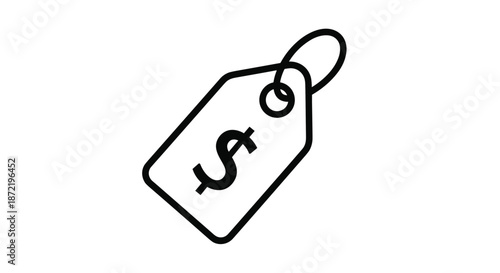 Minimalist line icon of a price tag featuring a dollar sign symbol representing commerce retail shopping and financial costs.