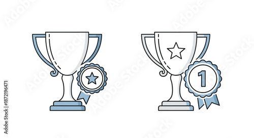 Set of silver champion trophy icons representing victory success first place and achievement in sports or business competitions.