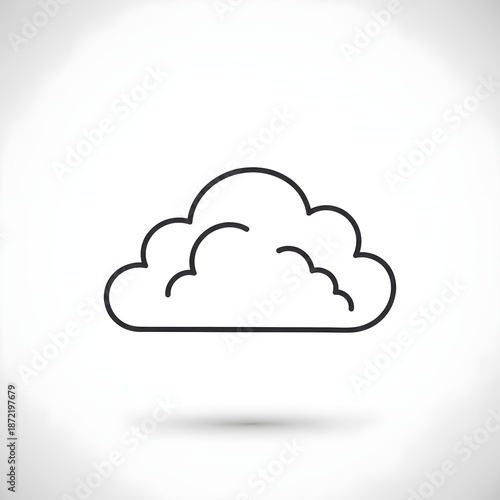 Simple black outline drawing of a fluffy cloud icon with a subtle shadow on a white background, representing weather or data storage.