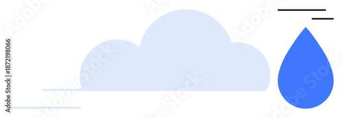 Weather, precipitation, cloud computing, climate, environment, forecasting. A light blue cloud and blue raindrop with minimal aesthetic lines. Weather and precipitation