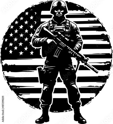 American Soldier Silhouette with USA Flag Emblem