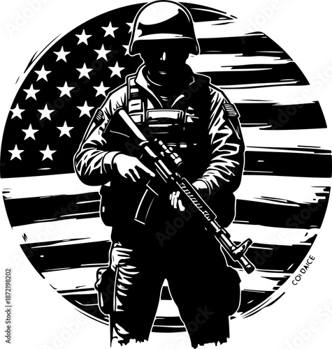 American Soldier Silhouette with USA Flag Emblem