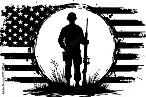 American Soldier Silhouette with USA Flag Emblem