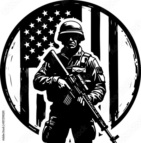 American Soldier Silhouette with USA Flag Emblem