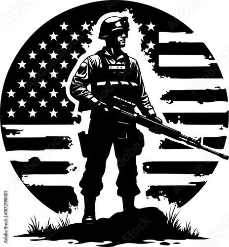 American Soldier Silhouette with USA Flag Emblem