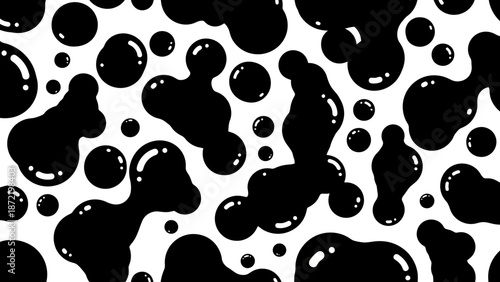 Abstract pattern of black blobs and bubbles on a white background, resembling a lava lamp effect.