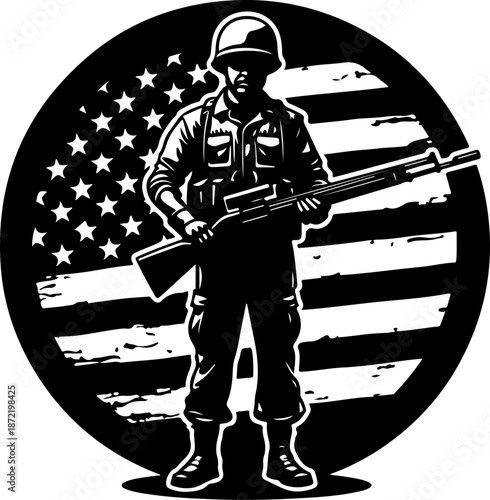 American Soldier Silhouette with USA Flag Emblem