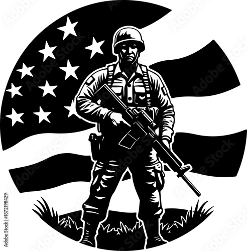 American Soldier Silhouette with USA Flag Emblem