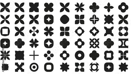 A comprehensive collection of diverse abstract geometric shapes and symbols, presented in a grid format.