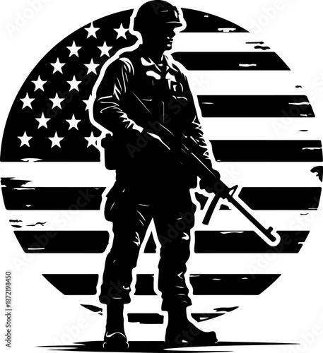 American Soldier Silhouette with USA Flag Emblem