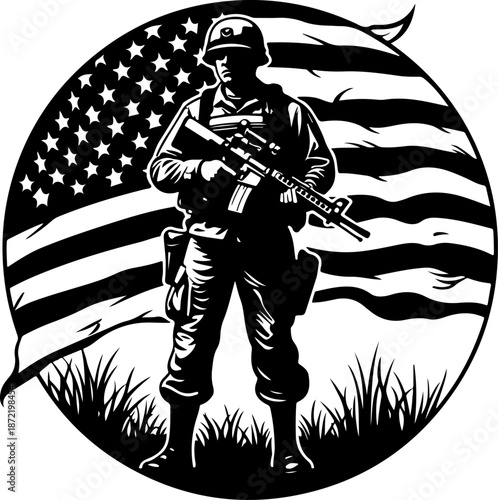 American Soldier Silhouette with USA Flag Emblem