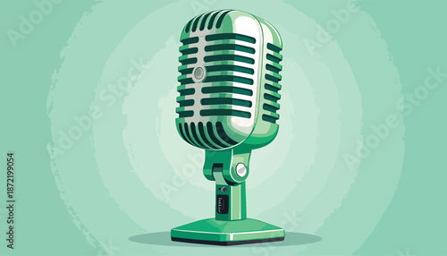 Vintage Microphone on Green Background - A Classic Recording Device.