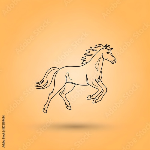 Line art drawing of a horse in motion on a plain orange background, depicting elegance and freedom.