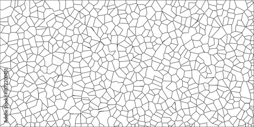 White color Broken Stained-Glass Background with black lines. Broken Glass Quartz natural fragment Cement kitchen decor. Minimalist Glass Art and the Elegance of Simplicity in Transparent Structures.