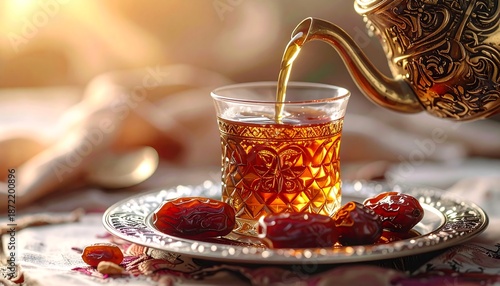Pouring Traditional Arabic Tea with Dates - A Cultural Moment.