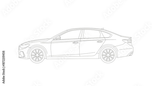 Sports Car Outline Drawing with Spoiler on Isolated White Background
