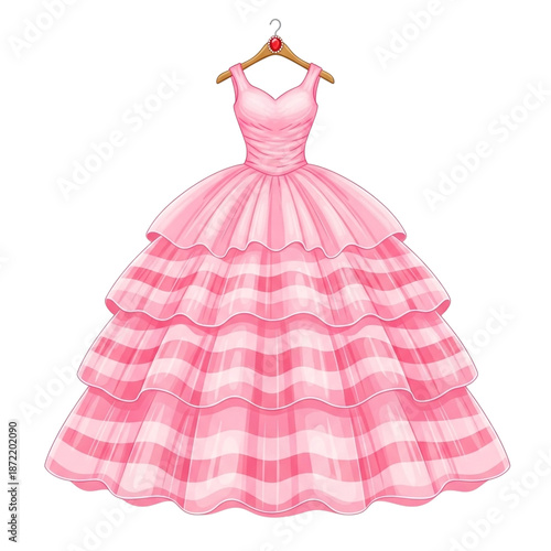 Elegant pink ball gown on hanger isolated on transparent background