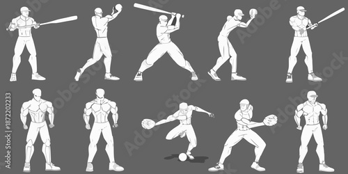 Baseball players in action a series of dynamic sketches showcasing the sport