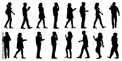Silhouettes of people in various poses representing movement and interaction