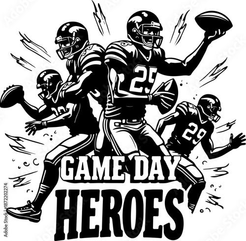 American Football Action Players Silhouette Vector