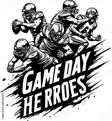 American Football Action Players Silhouette Vector