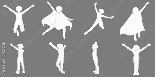 Silhouettes of joyful people with arms raised in celebratory poses
