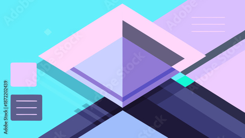 Abstract geometric background with overlapping translucent shapes in blue, purple and pink tones