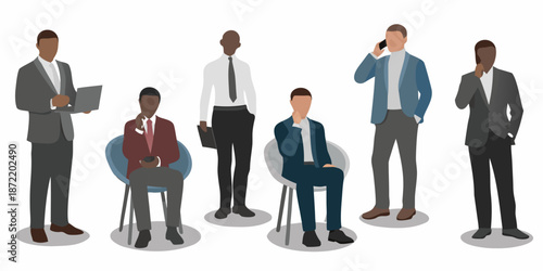 Diverse group of business professionals in a modern office waiting area