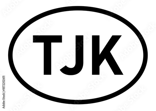 Tajikistan TJK abbreviation vector on a white background
Country code abbreviation oval sticker icon on a white background