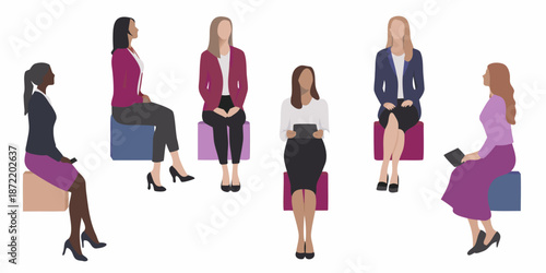 A group of diverse women are seated in a meeting or discussion setting