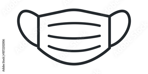 Simple black outline of a face mask, symbolizing health and safety in everyday life.