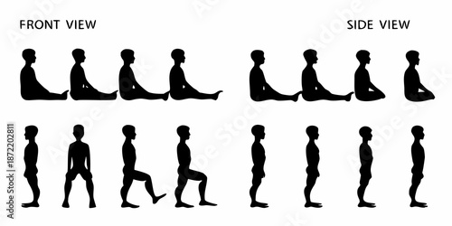 Illustrating human figures in various poses front side and dynamic actions