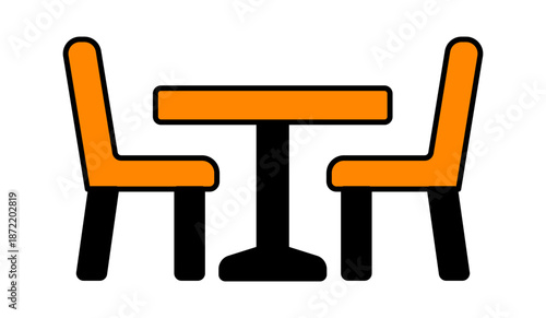 Stylized illustration of a dining table with orange chairs, perfect for modern decor themes.