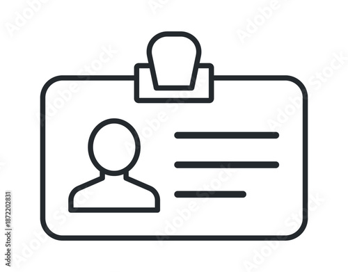 Simple line drawing of a blank ID card with a clip, symbolizing identification and documentation.