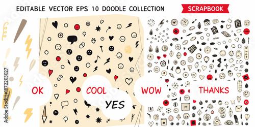Colorful doodle collection with speech bubbles hearts and positive wordings