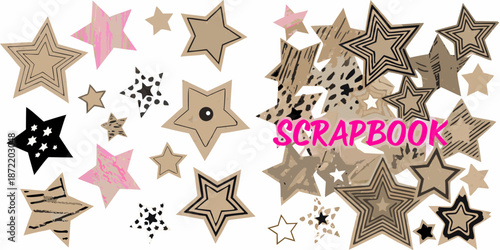 Colorful star patterns and scrapbook text over a white background design
